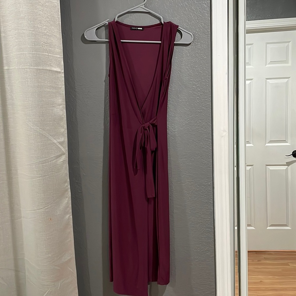 Plum stretchy midi wrap dress from fashion nova
